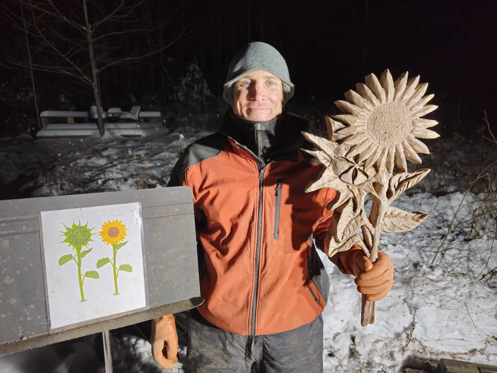 Original wood sculpture by Dustin Weatherby at Raven's Retreat Hocking Hills