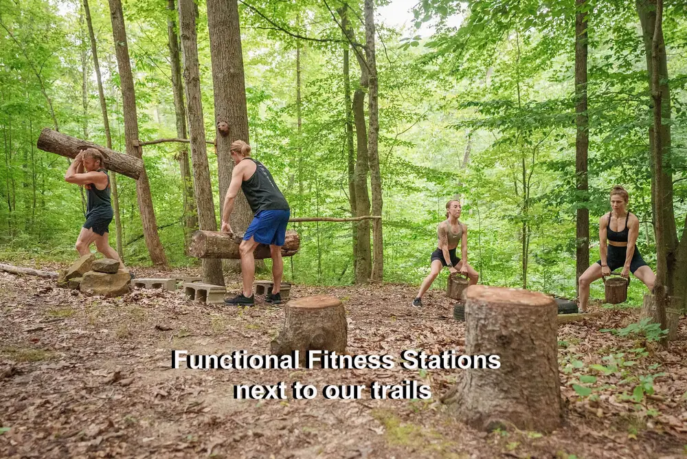 Functional fitness stations on wellness trail at Raven’s Retreat Hocking Hills