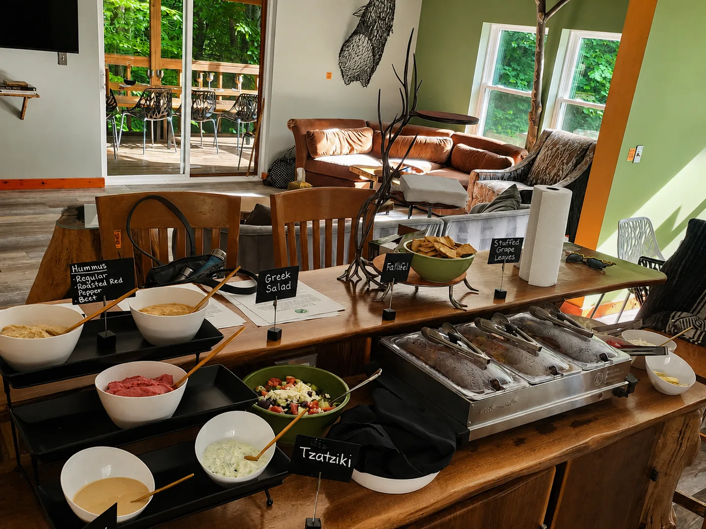 Chef-prepared group buffet served in the Art Lodge at Raven’s Retreat Hocking Hills
