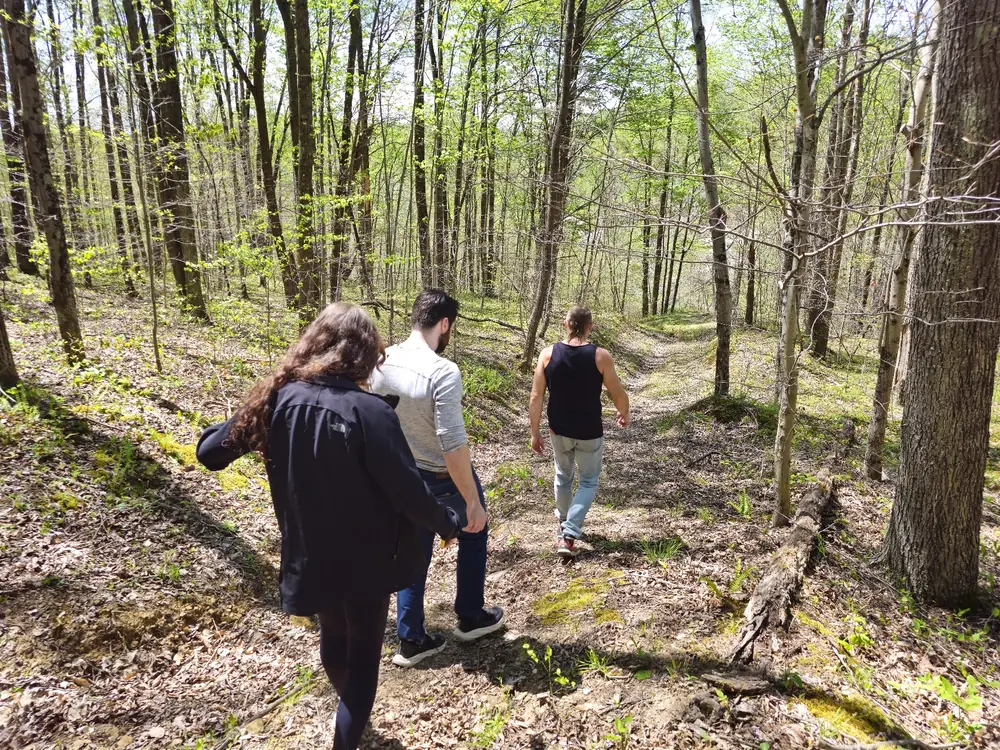 Hiking on wellness trail at Raven’s Retreat Hocking Hills