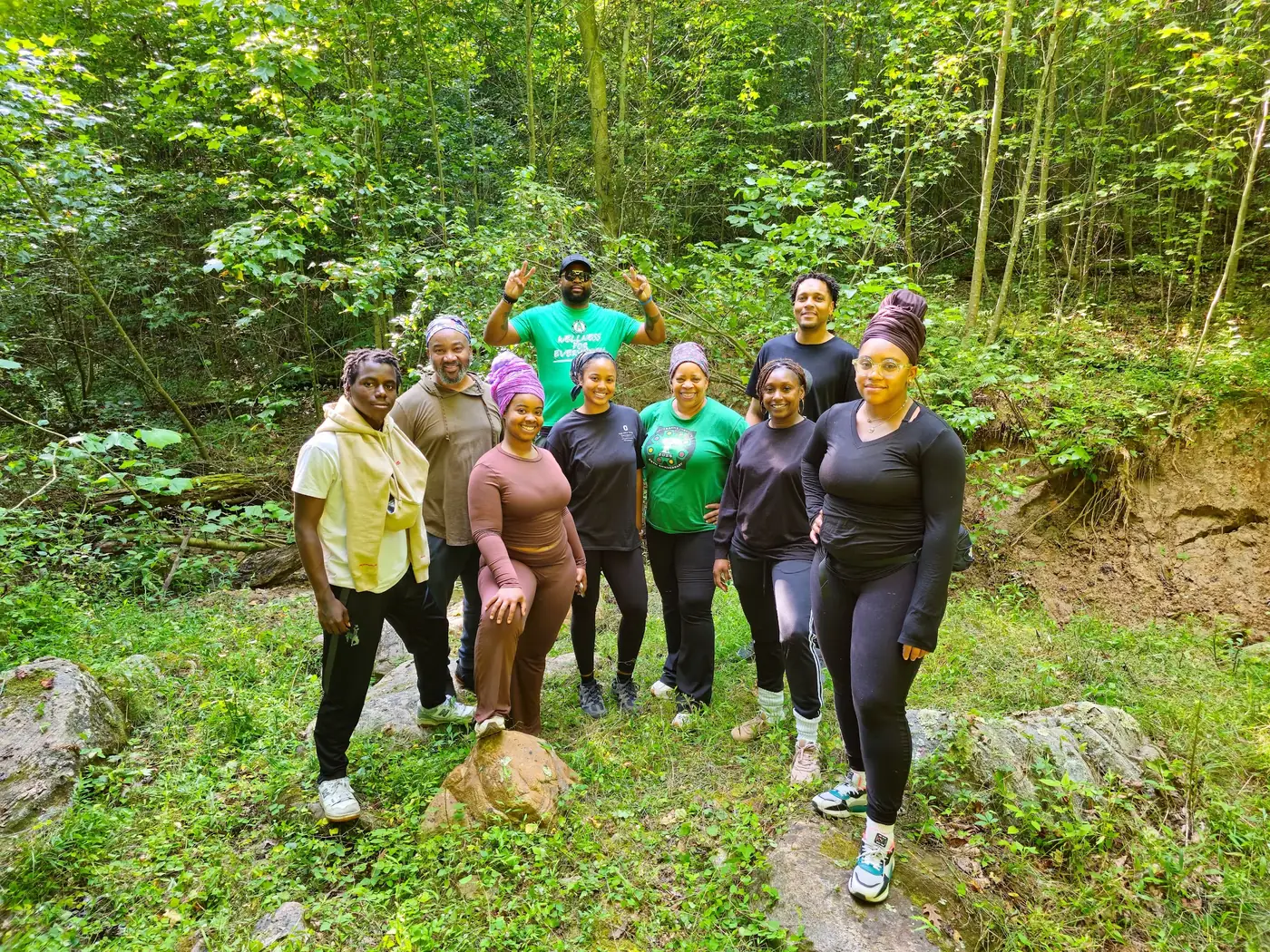 Guests walking the forest bathing trail through the 58-acre preserve