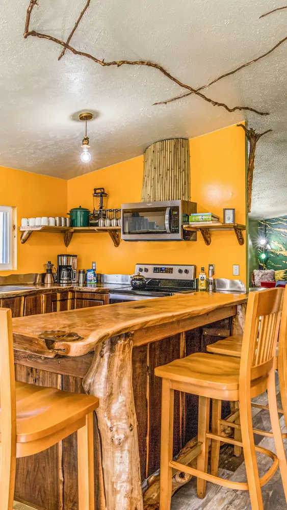 The black walnut kitchen in the Art Lodge, built by Dustin Weatherby from local hardwood