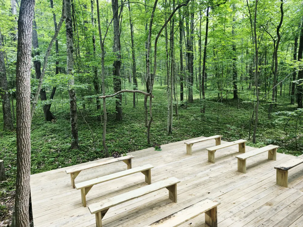 Forest platform for eco conscious special events at Raven’s Retreat Hocking Hills