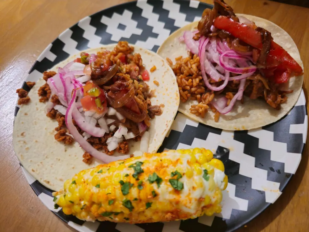 Plant-based tacos and street corn prepared by a private chef at Raven's Retreat Hocking Hills