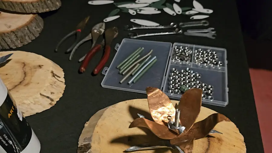 Tools and materials laid out for a hands-on creative workshop at Raven's Retreat