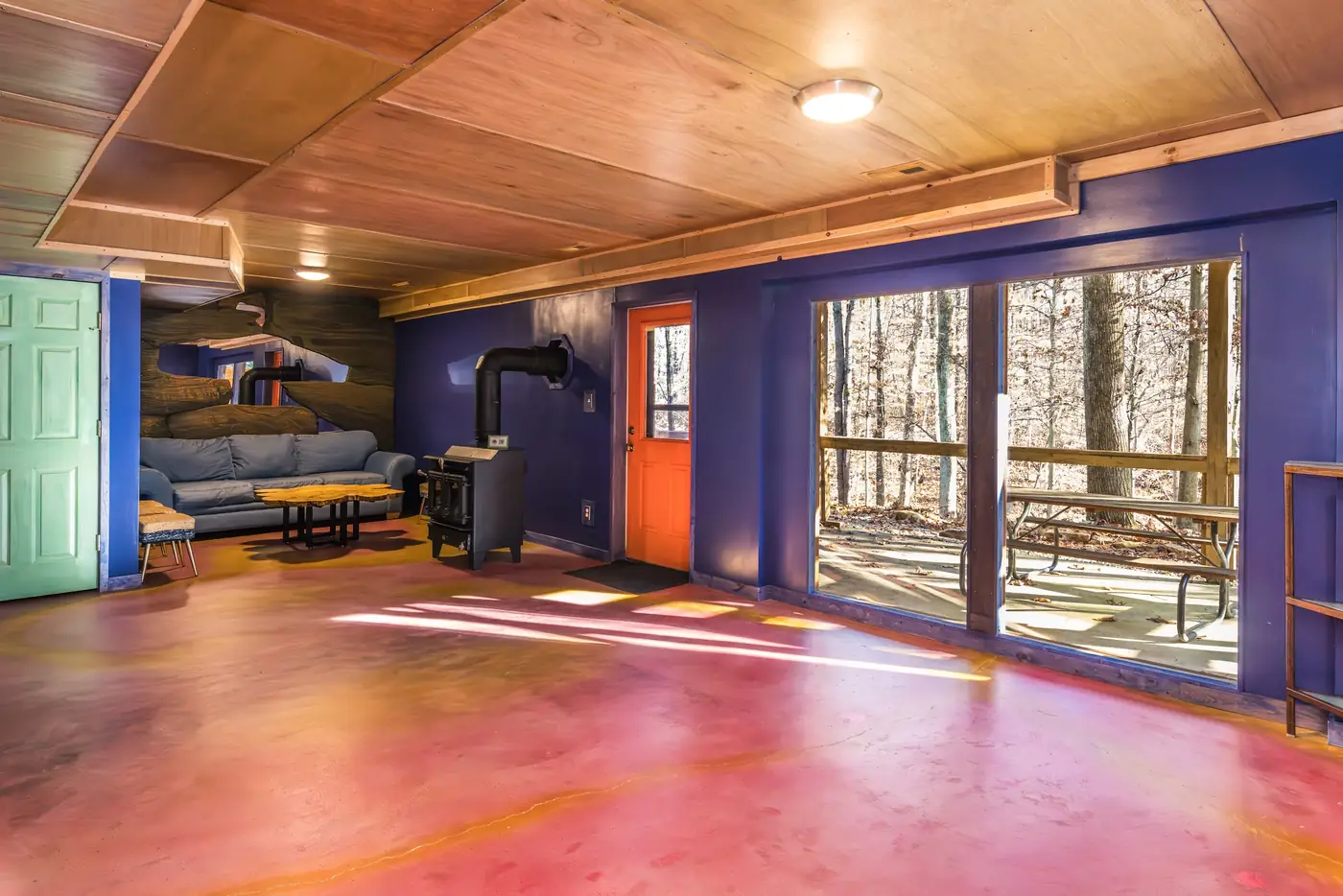 Group retreat space set up in the Art Lodge for up to sixteen guests